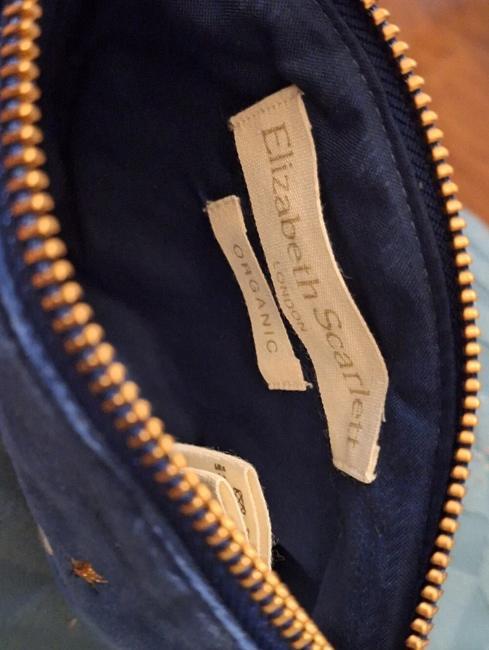 Elizabeth Scarlet Navy Velvet Pouch with Gold-Embroidered Baby Elephant NWT